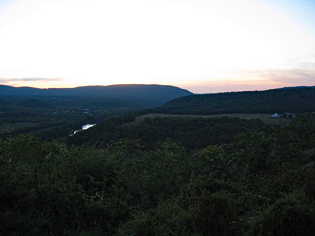 Cacapon Mountain in West Virginia twilight mounains farm river and town