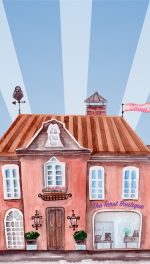 My personal Canva creation, boutique shop with flag and tarot sign