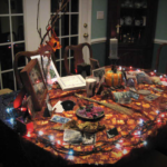 Table with memorabilia of family ancestors