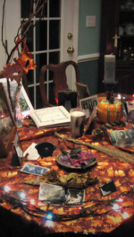 Table with memorabilia of family ancestors