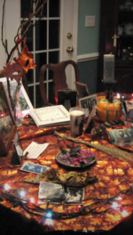 Table with memorabilia of family ancestors