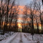 Personal photo by husband John Rottet of snowy sunset at Laurel Hill Cottage 2022