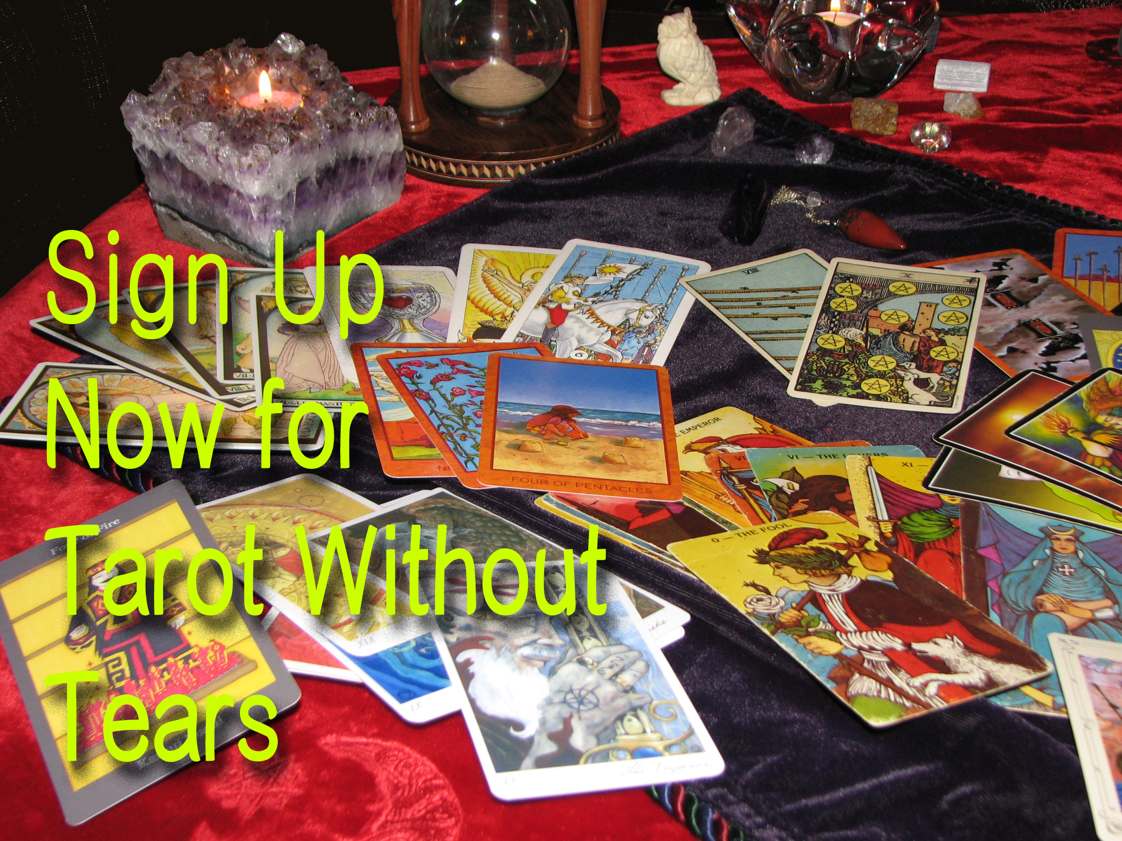 Personal photograph of multiple Tarot cards from my own collection