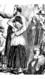 Stich, Abbildung, engraving, gravure :1890 New emigrants near the shore of America - 19th century.