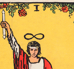 Detail of The Magician card Waite-Smith public domain tarot