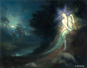 Painting of Tuatha de Dannan playing lyre art by George William Russell AE