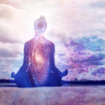 Meditative woman with aura and psychic awareness