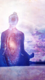 Meditative woman with aura and psychic awareness