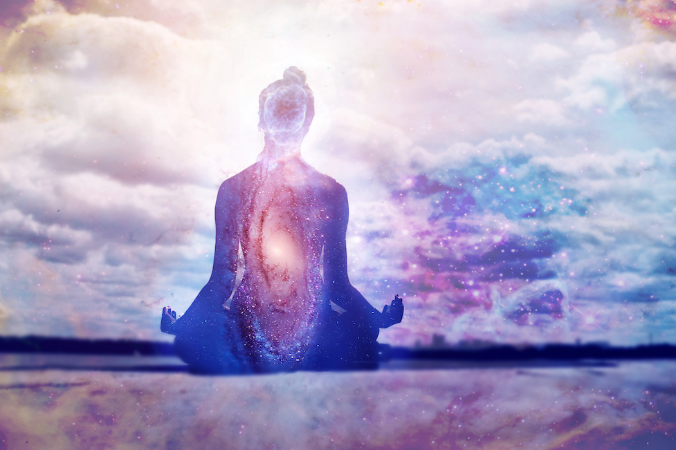 Meditative woman with aura and psychic awareness