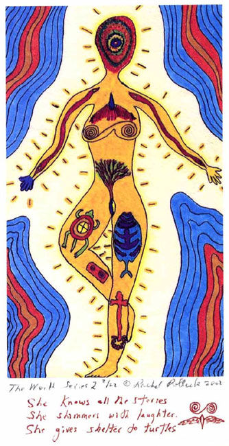 From Rachel Pollacks website the Shining Tribe Tarot World card