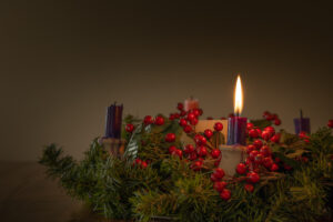 Adobe licensed Advent wreath with one candle lit
