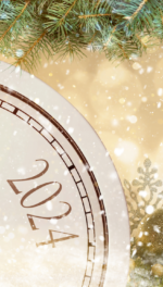 lock counting last moments to New 2023 Year, beautiful fir branches and festive decor
