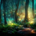 Magical fantasy fairy tale scenery, night in a forest