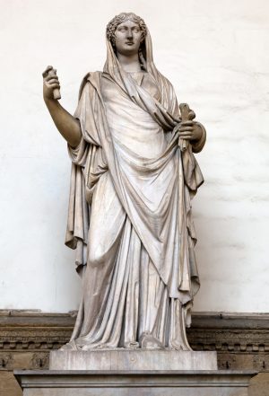 Ancient Roman sculpture of a Vestal Virgin at the Loggia dei Lanzi, Florence, Italy