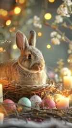 Ostara hare and eggs in candlelight