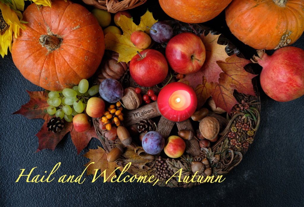 Welcome Autumn with fruitful bounty and candle