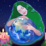 Watercolor of Gaia and four candles