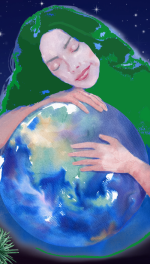 Watercolor of Gaia and four candles