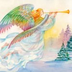 angel with rainbow wings, Watercolor Illustration