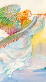 angel with rainbow wings, Watercolor Illustration