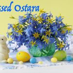 Spring flowers, eggs, and bunny for Ostara