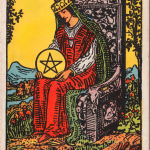 Queen of Pentacles from the Waite-Smith Tarot deck