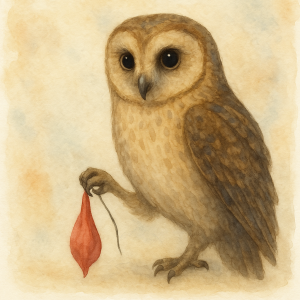 Sad owl holding a popped balloon