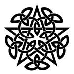 black pentagram with Celtic knots. 