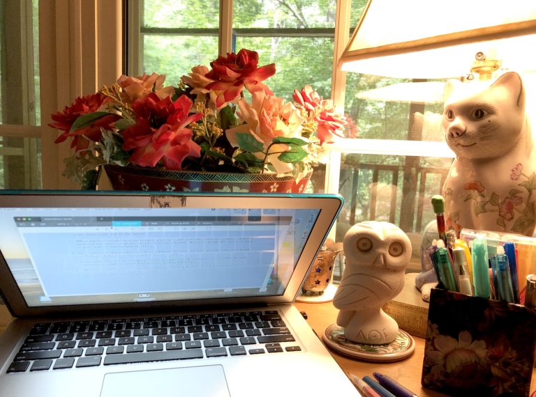 Writing my book in my reading room